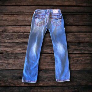 NWOT True Religion Rocco Flap Jeans Thick Red Stitching Size 32